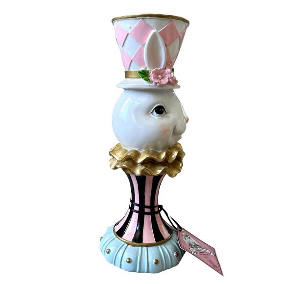 NEW Tophat & Tail Mad Hatter Easter Bunny Pillar Candle Holder Chic Spring Decor - Picture 2 of 16